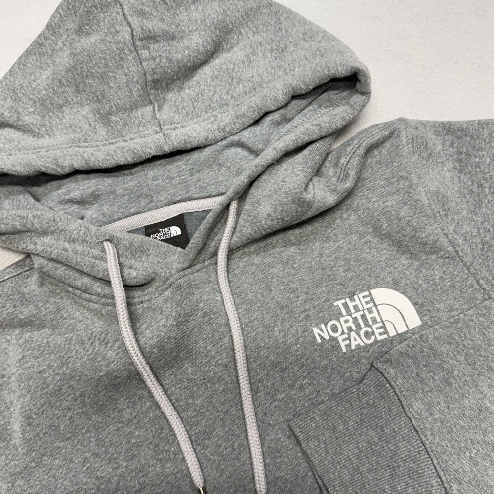 The North Face Mens Gray Box Logo Pullover Hoodie Small Graphic Fleece Hiking
